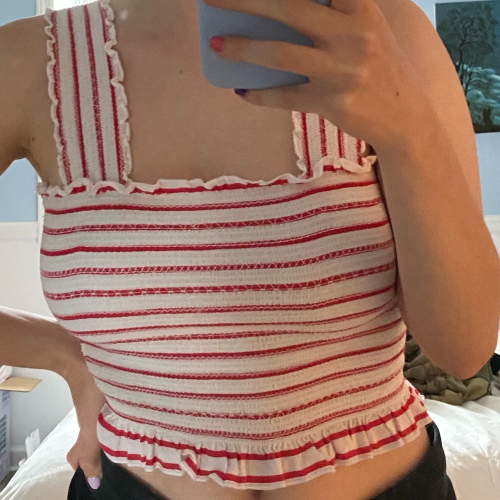Red and White Striped Crop Top